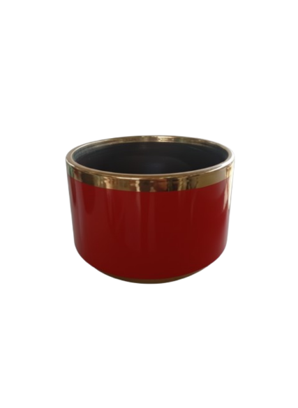 قوارة سيراميك حمراء بحافة ذهبية -حجم وسط