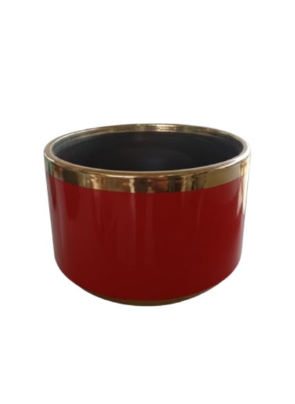 قوارة سيراميك حمراء بحافة ذهبية -حجم كبير
