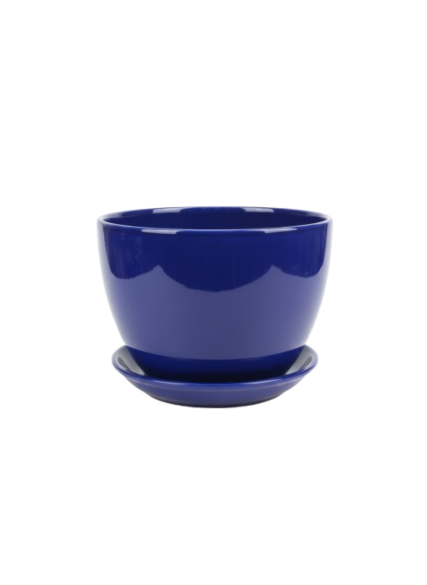 قوارة سيراميك مزججة مع صحن-لون نيلي-حجم وسط